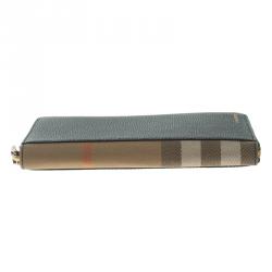 Pre Owned Burberry Black House Check Grain Leather Zip Around Wallet