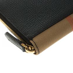 Pre Owned Burberry Black House Check Grain Leather Zip Around Wallet