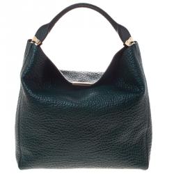 Pre Owned Burberry Emerald Green Grain Leather Lindburn Hobo