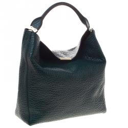 Pre Owned Burberry Emerald Green Grain Leather Lindburn Hobo