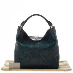 Pre Owned Burberry Emerald Green Grain Leather Lindburn Hobo