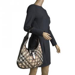 Pre Owned Burberry Metallic Dark Grey Nova Check Brooke Warrior Hobo