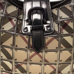 Pre Owned Burberry Metallic Dark Grey Nova Check Brooke Warrior Hobo