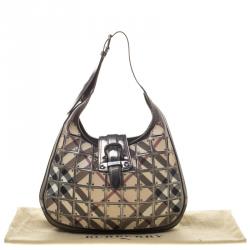 Pre Owned Burberry Metallic Dark Grey Nova Check Brooke Warrior Hobo