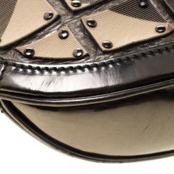 Pre Owned Burberry Metallic Dark Grey Nova Check Brooke Warrior Hobo