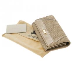 Pre Owned Burberry Beige Woven Suede Mixed Media Continental Wallet