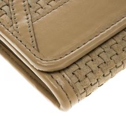 Pre Owned Burberry Beige Woven Suede Mixed Media Continental Wallet