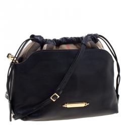 مملوكة مسبقًا Burberry Black Leather and House Check Fabric Little Crush Crossbody Bag