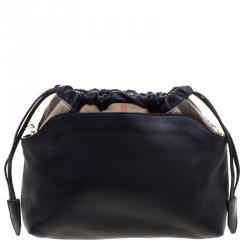 مملوكة مسبقًا Burberry Black Leather and House Check Fabric Little Crush Crossbody Bag