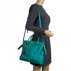 Pre Owned Burberry Turquoise Leather Padlock Tote