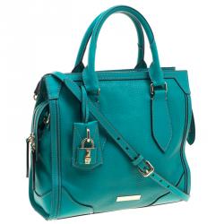 Pre Owned Burberry Turquoise Leather Padlock Tote