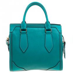 Pre Owned Burberry Turquoise Leather Padlock Tote