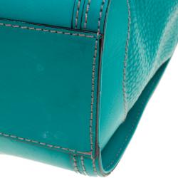 Pre Owned Burberry Turquoise Leather Padlock Tote