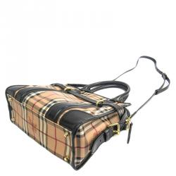 Pre Owned Burberry Black Haymarket Check Coated Canvas /Leather Portrait Minford Tote