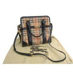 Pre Owned Burberry Black Haymarket Check Coated Canvas /Leather Portrait Minford Tote