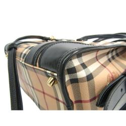 Pre Owned Burberry Black Haymarket Check Coated Canvas /Leather Portrait Minford Tote