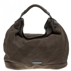 Pre Owned Burberry Grey Perforated Suede Oversize Hobo