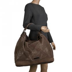 Pre Owned Burberry Grey Perforated Suede Oversize Hobo