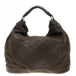 Pre Owned Burberry Grey Perforated Suede Oversize Hobo