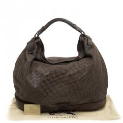 Pre Owned Burberry Grey Perforated Suede Oversize Hobo