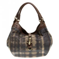 Pre Owned Burberry Brown Tie Dyed Smoked Check PVC Hobo