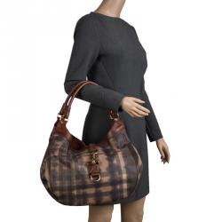 Pre Owned Burberry Brown Tie Dyed Smoked Check PVC Hobo