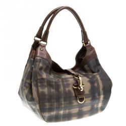 Pre Owned Burberry Brown Tie Dyed Smoked Check PVC Hobo