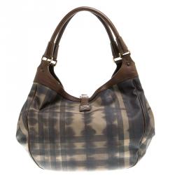 Pre Owned Burberry Brown Tie Dyed Smoked Check PVC Hobo