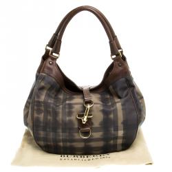 Pre Owned Burberry Brown Tie Dyed Smoked Check PVC Hobo