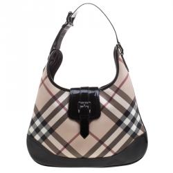 Pre Owned Burberry Black Nova Check PVC Brooke Hobo