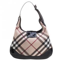 Pre Owned Burberry Black Nova Check PVC Brooke Hobo