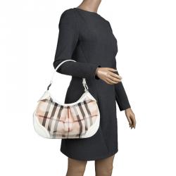 Pre Owned Burberry White Nova Check PVC Limited Edition Heart Hobo