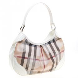 Pre Owned Burberry White Nova Check PVC Limited Edition Heart Hobo