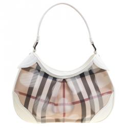 Pre Owned Burberry White Nova Check PVC Limited Edition Heart Hobo
