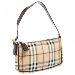 Pre Owned حقيبة يد صغيرة بربري PVC كاروهات هايماركت بنية