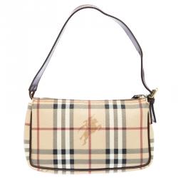 Pre Owned حقيبة يد صغيرة بربري PVC كاروهات هايماركت بنية