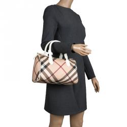 Pre Owned Burberry White Nova Check PVC Chester Boston Bag