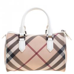 Pre Owned Burberry White Nova Check PVC Chester Boston Bag
