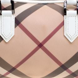 Pre Owned Burberry White Nova Check PVC Chester Boston Bag