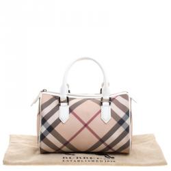 Pre Owned Burberry White Nova Check PVC Chester Boston Bag