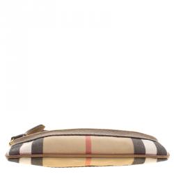 Pre Owned Burberry Light Brown House Check Fabric Wristlet Clutch