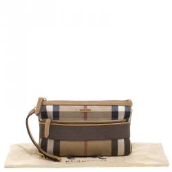 Pre Owned Burberry Light Brown House Check Fabric Wristlet Clutch