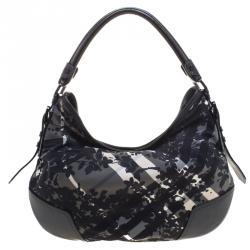 Pre Owned Burberry Black Beat Check Nylon Hobo