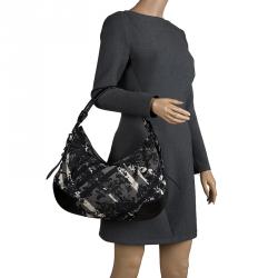 Pre Owned Burberry Black Beat Check Nylon Hobo