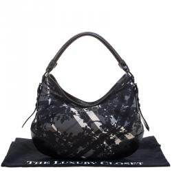 Pre Owned Burberry Black Beat Check Nylon Hobo