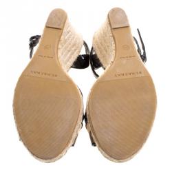 Pre Owned Burberry Black Patent Leather and Novacheck Canvas Espadrille Wedge Sandals Size 38