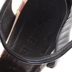Pre Owned Burberry Black Patent Leather and Novacheck Canvas Espadrille Wedge Sandals Size 38