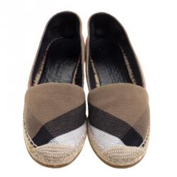 Pre Owned حذاء إسبادريل بربري فلات هودجيسون كانفاس كاروهات بني مقاس 37.5