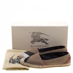 Pre Owned حذاء إسبادريل بربري فلات هودجيسون كانفاس كاروهات بني مقاس 37.5