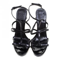 Pre Owned Burberry Black Leather Maison Studded Heel Ankle Strap Sandals Size 38.5